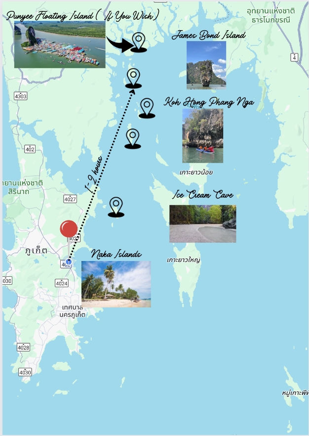 Tiger Marine Charter Destinations - Phang Nga Bay & Naka Island - Cruise Itinerary Map