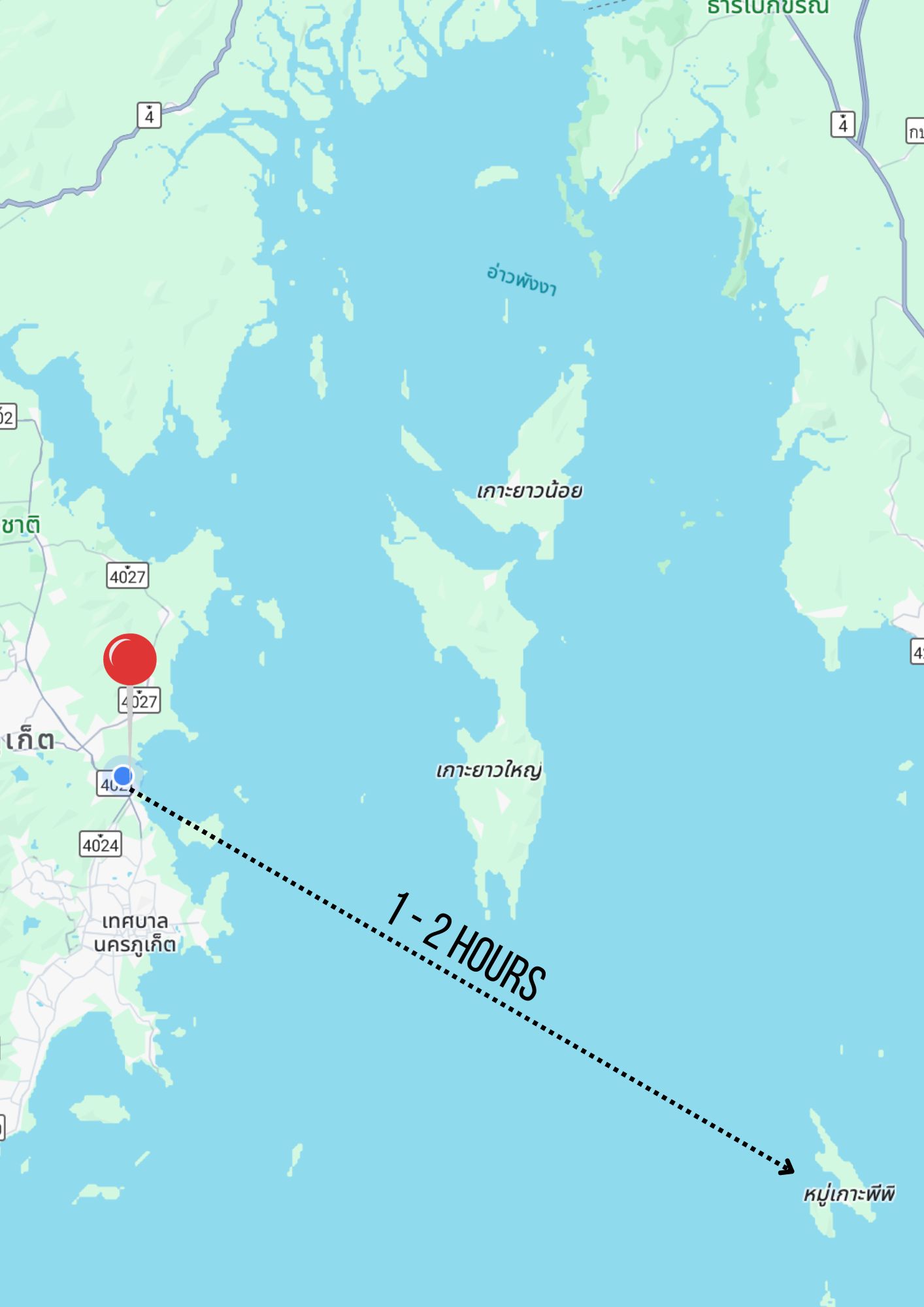 Tiger Marine Charter Destinations - Phi Phi Island & Kai Island - Cruise Itinerary Map