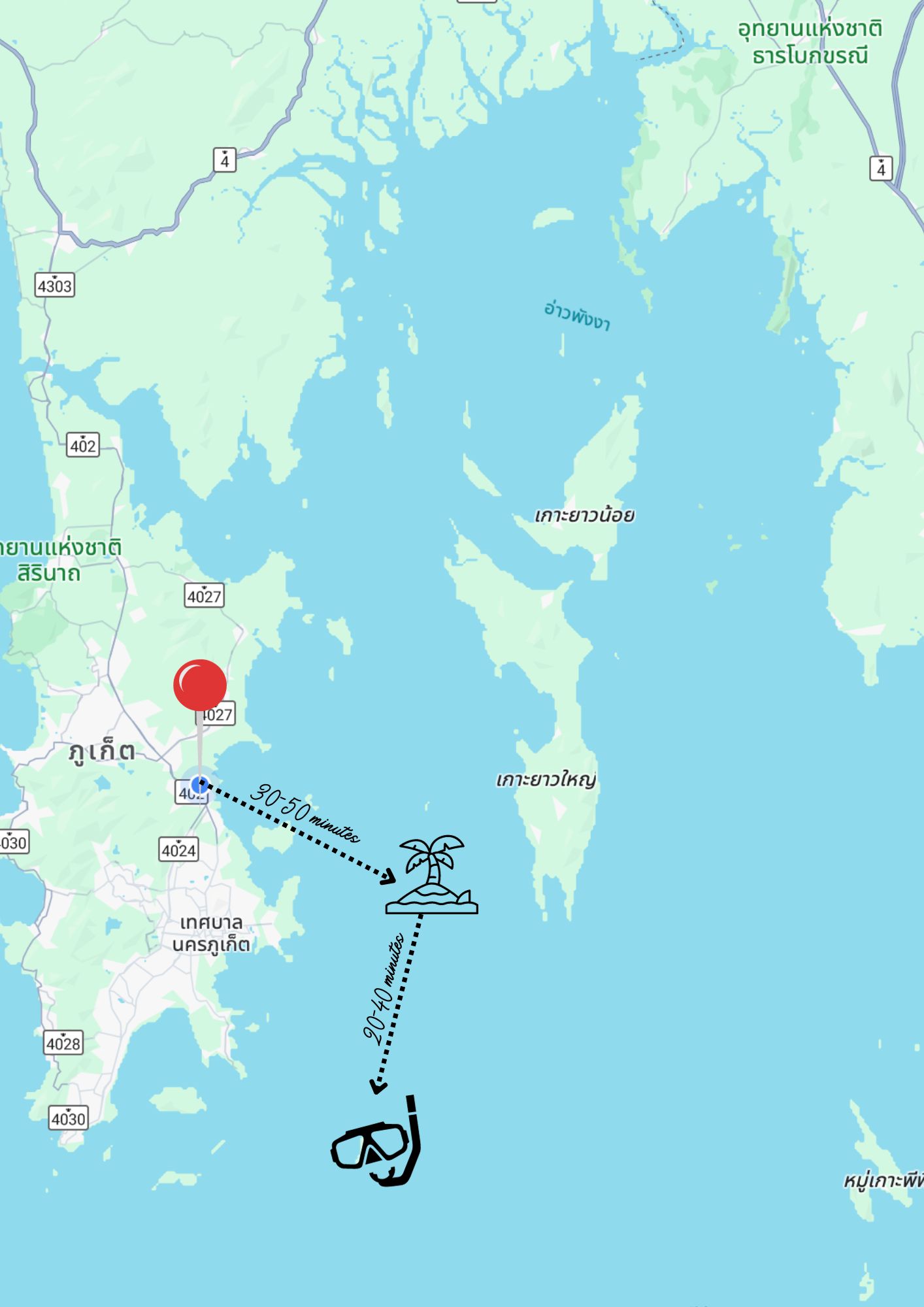 Tiger Marine Charter Phuket - Kai & Maiton Cruise Itinerary Map